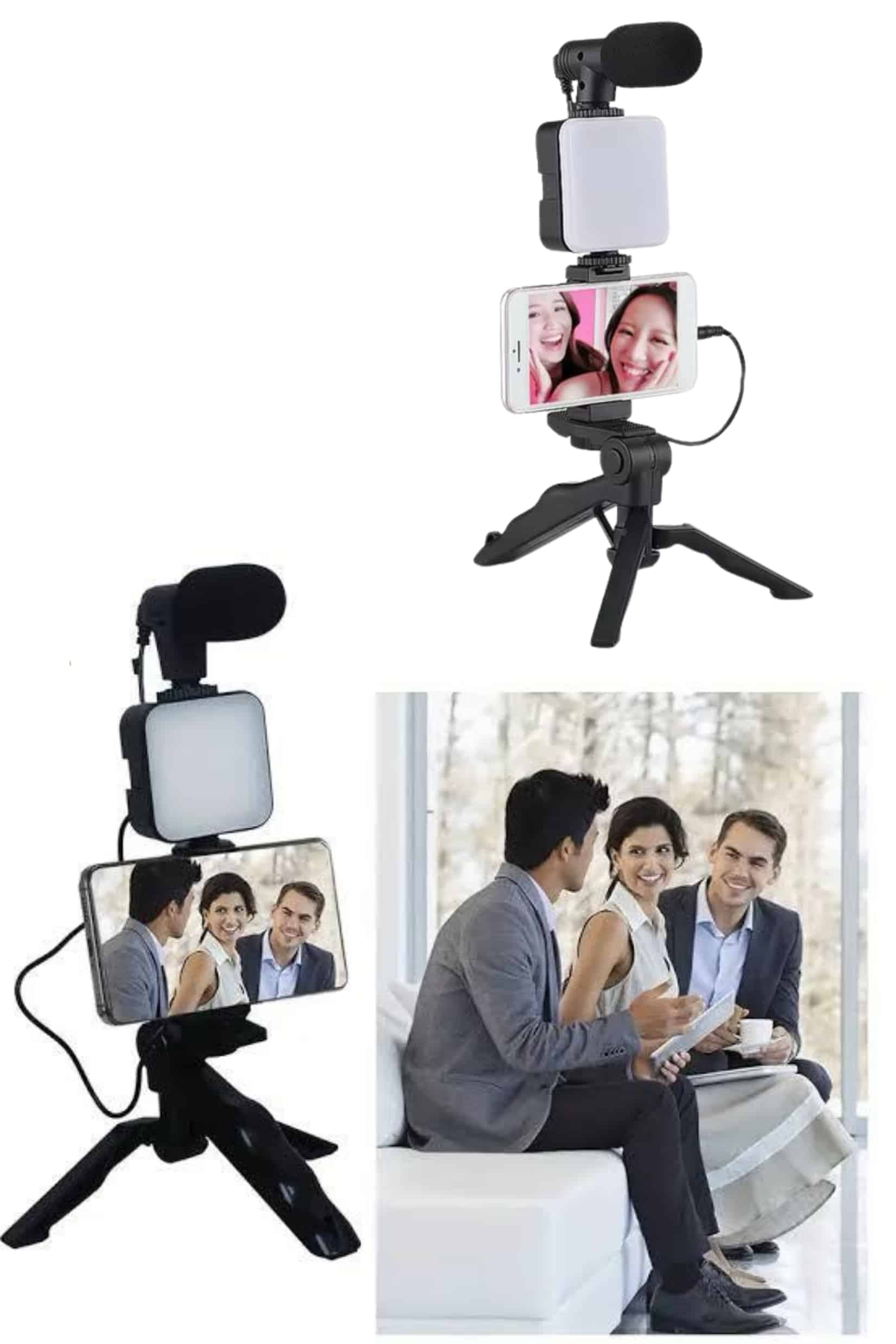 Telefon Tutucu Led Işıklı Kumandalı Mikrofon Telefon Vlog Video Kayıt 4