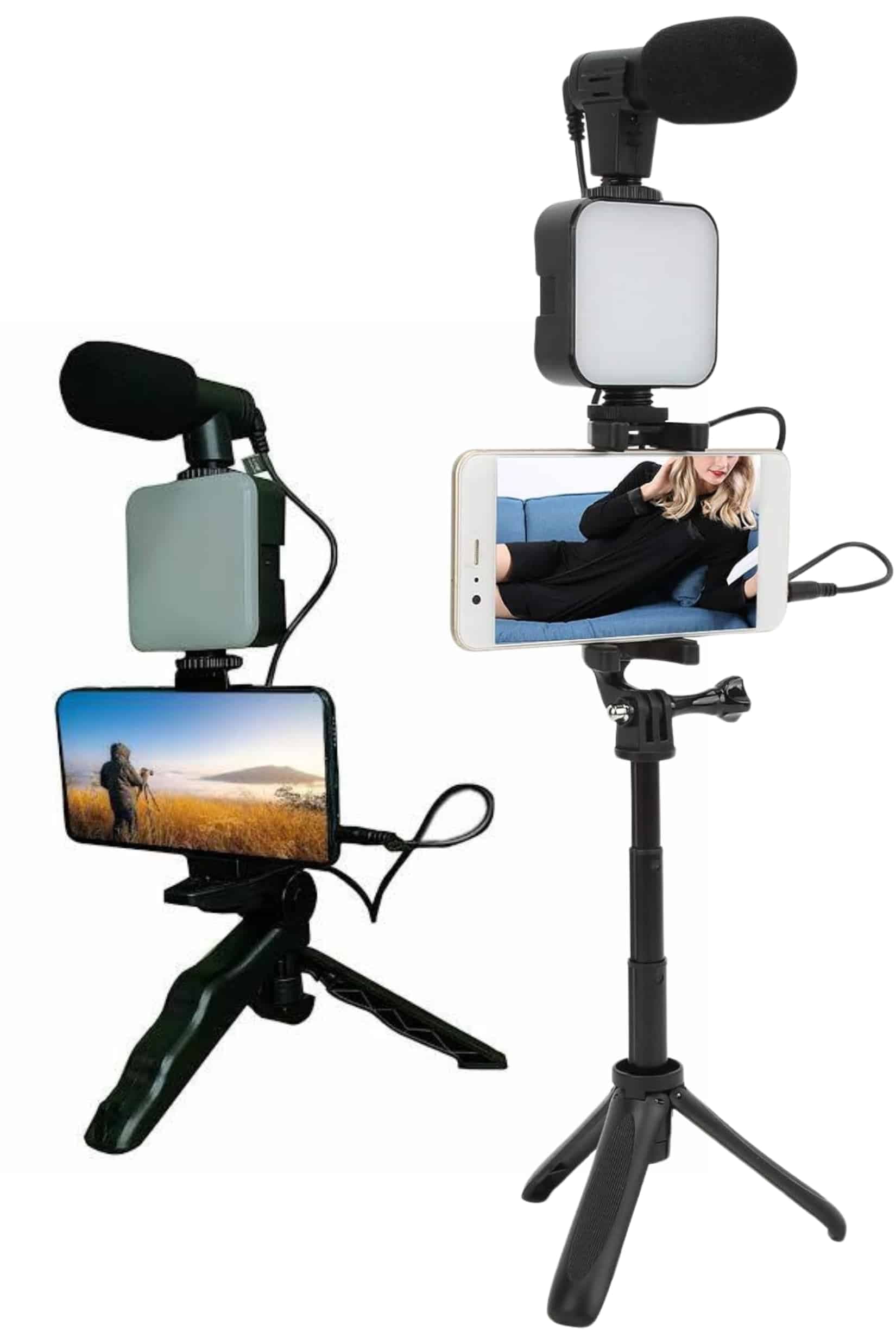 Telefon Tutucu Led Işıklı Kumandalı Mikrofon Telefon Vlog Video Kayıt 5