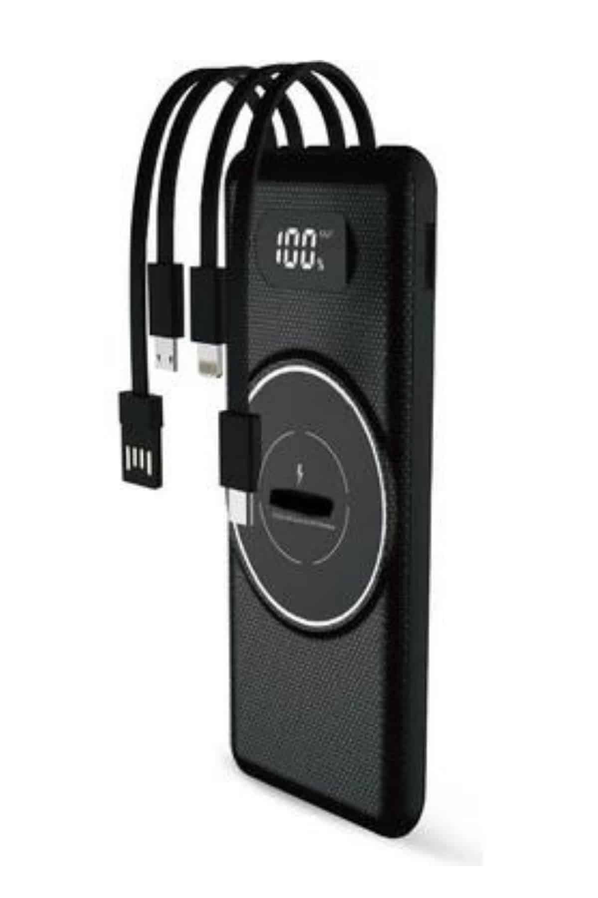 Wireless Powerbank 10000 Mah LED Ekranlı Dahili Kablolu Hızlı Şarj 4
