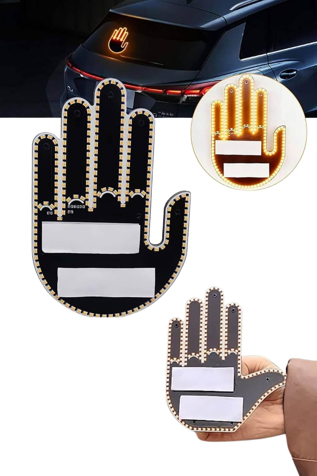 Uzaktan Kumandalı El Orta Parmak Led Araç Camına Özel 4