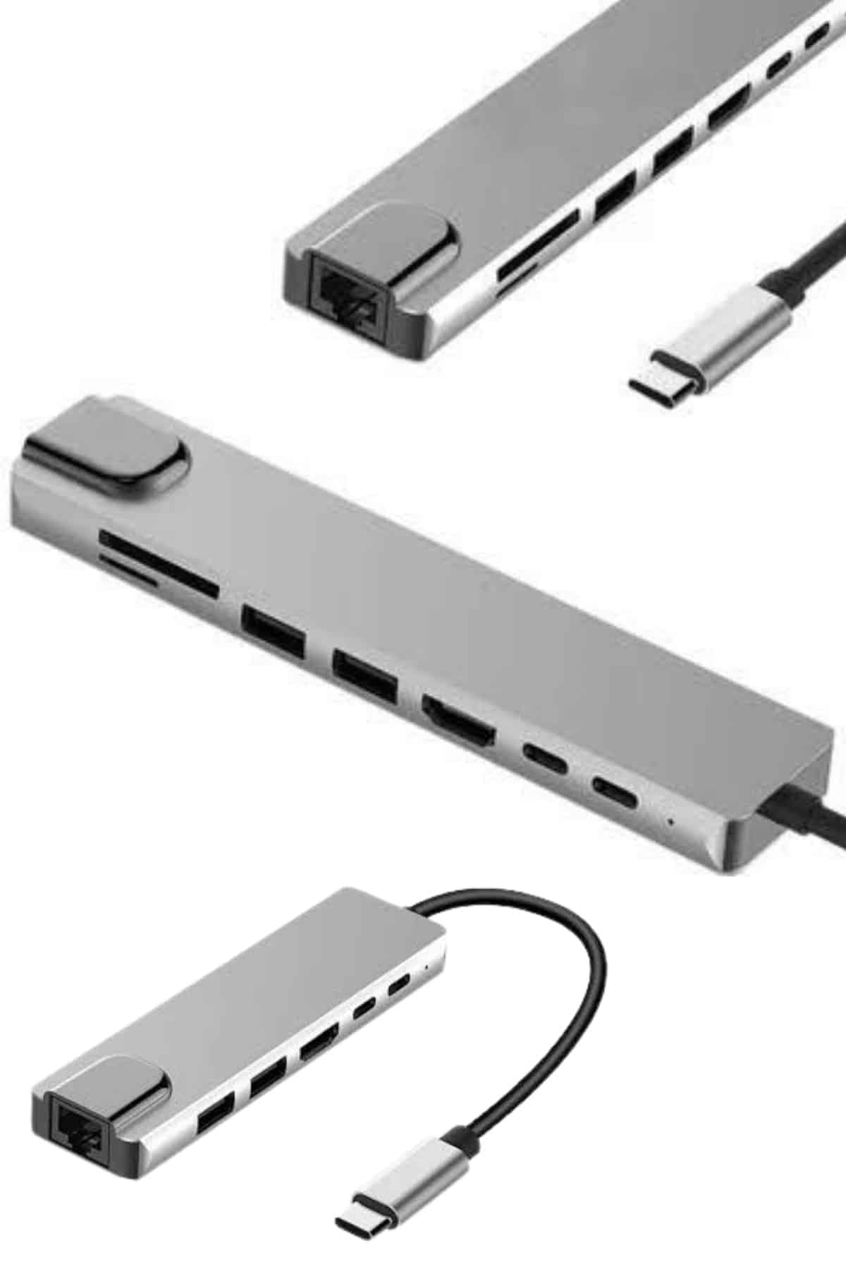 8 Portlu Macbook Çevirici Type C Hub  SD TF USB Çoğaltıcı Ethernet 4