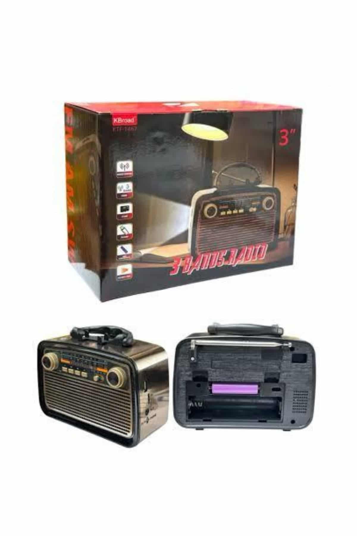 Nostalji Radyo Bluetooth Hoparlör USB-SD Kart Giriş Led Fener Işıklı Bataryalı Pilli 4