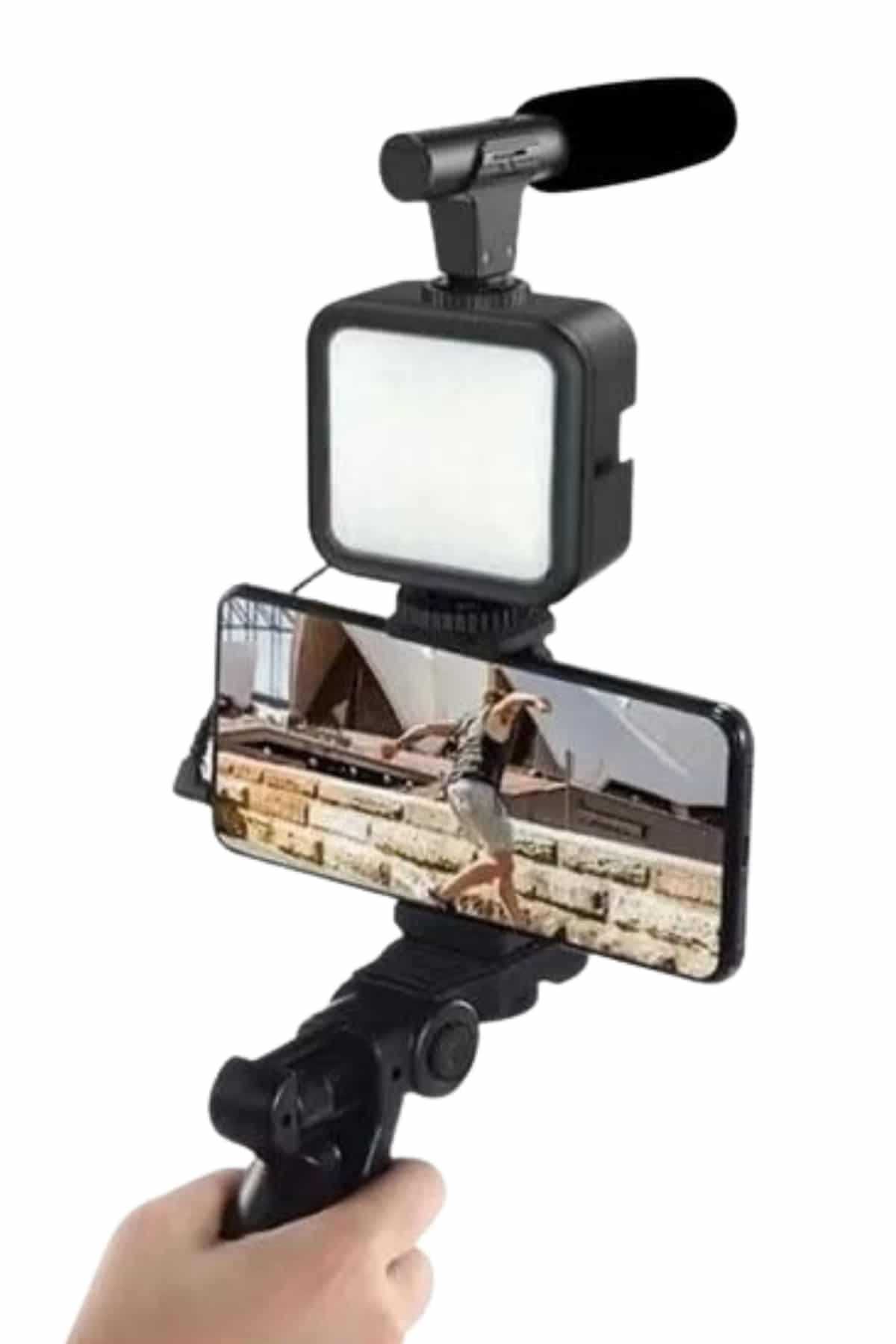 Telefon Tutucu Mini Mikrofonlu Tripod Vlog Çekim Video 4