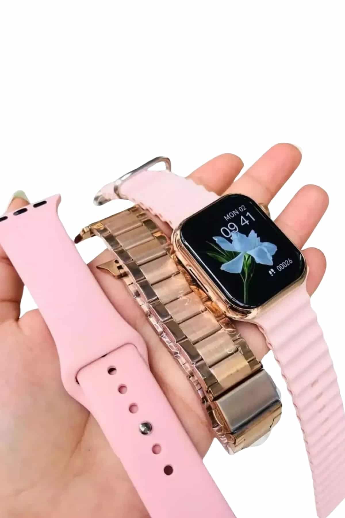 Akıllı Saat 3 Kordonlu Ve Aksesuarlı Bayanlar Için Şık Rose renk 5