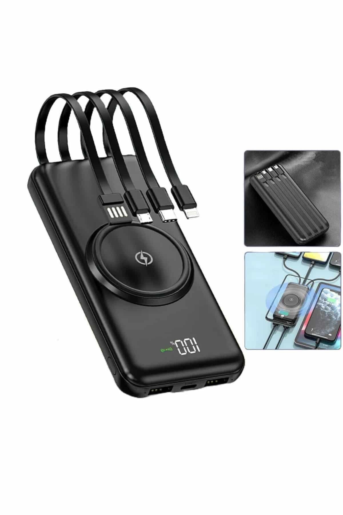 Wireless Powerbank 10000 Mah LED Ekranlı Dahili Kablolu Hızlı Şarj 5