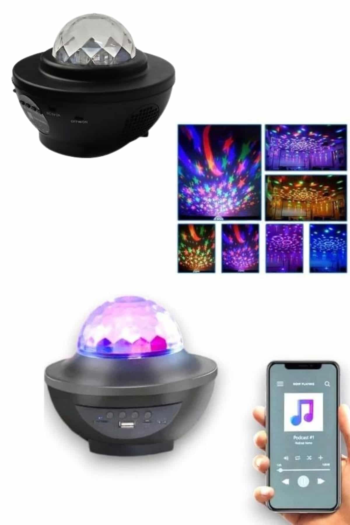 Masa ve Gece Lambası Renkli Projektör Işıklı Disko Topu Bluetooth Hoparlör 5