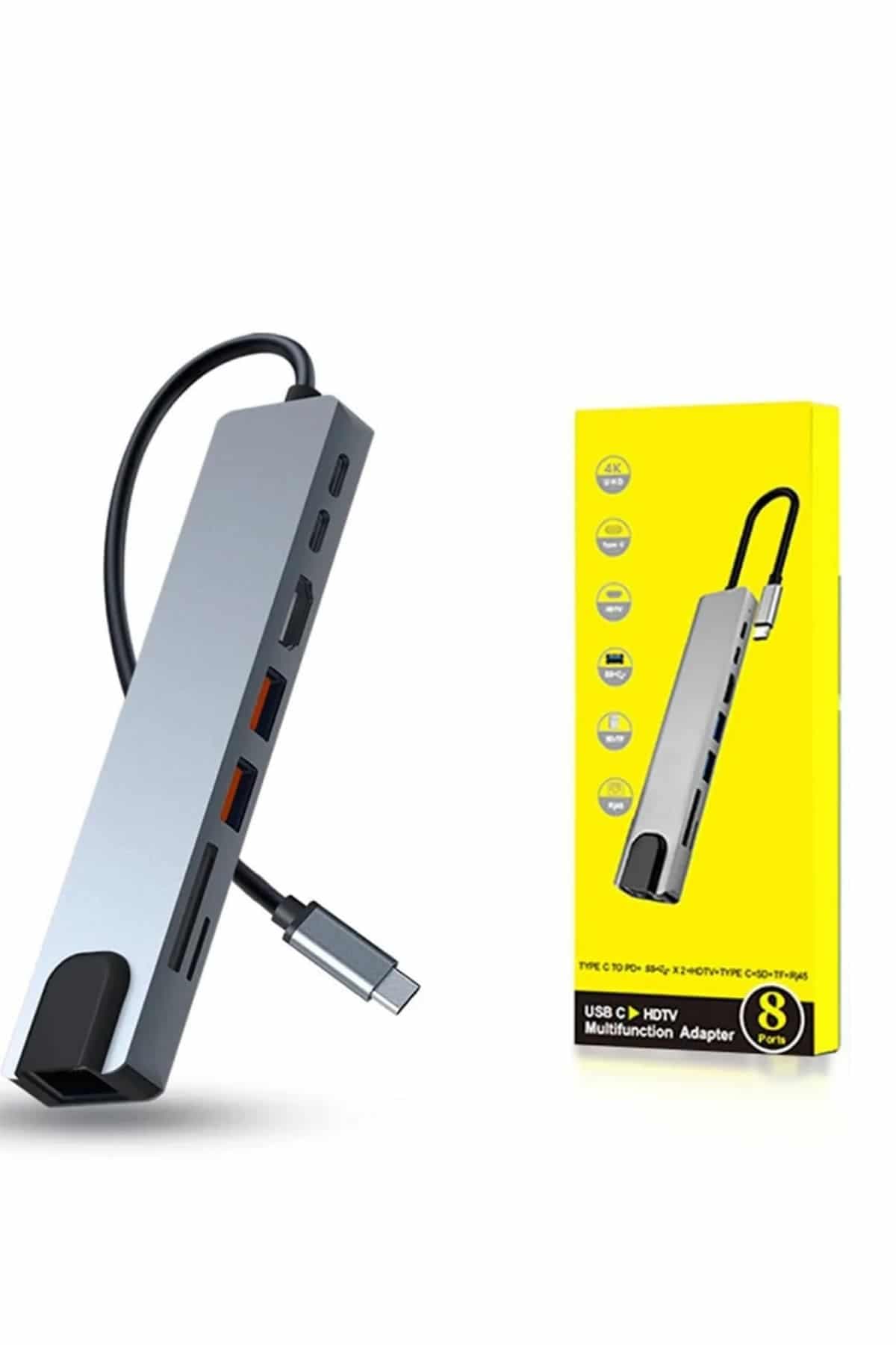 8 Portlu Macbook Çevirici Type C Hub  SD TF USB Çoğaltıcı Ethernet 5