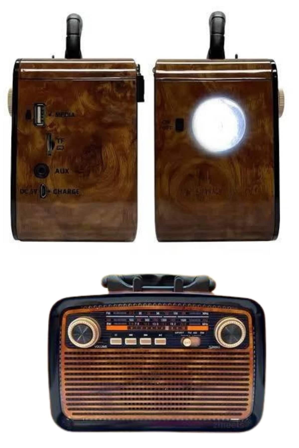 Nostalji Radyo Bluetooth Hoparlör USB-SD Kart Giriş Led Fener Işıklı Bataryalı Pilli 5
