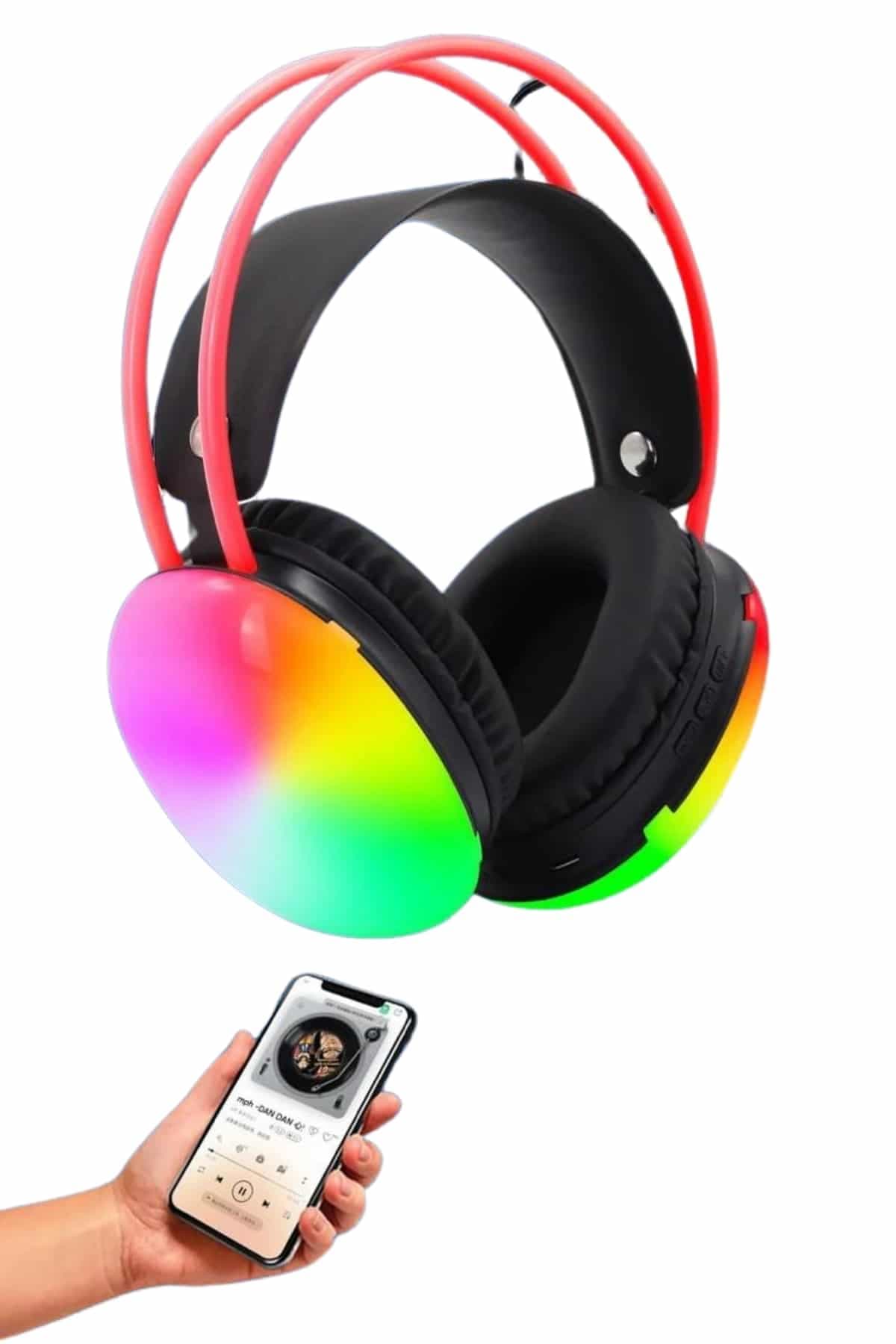 RGB Işıklı Yüksek Ses Kaliteli Kablosuz Kulak Üstü Bluetooth Kulaklık 5