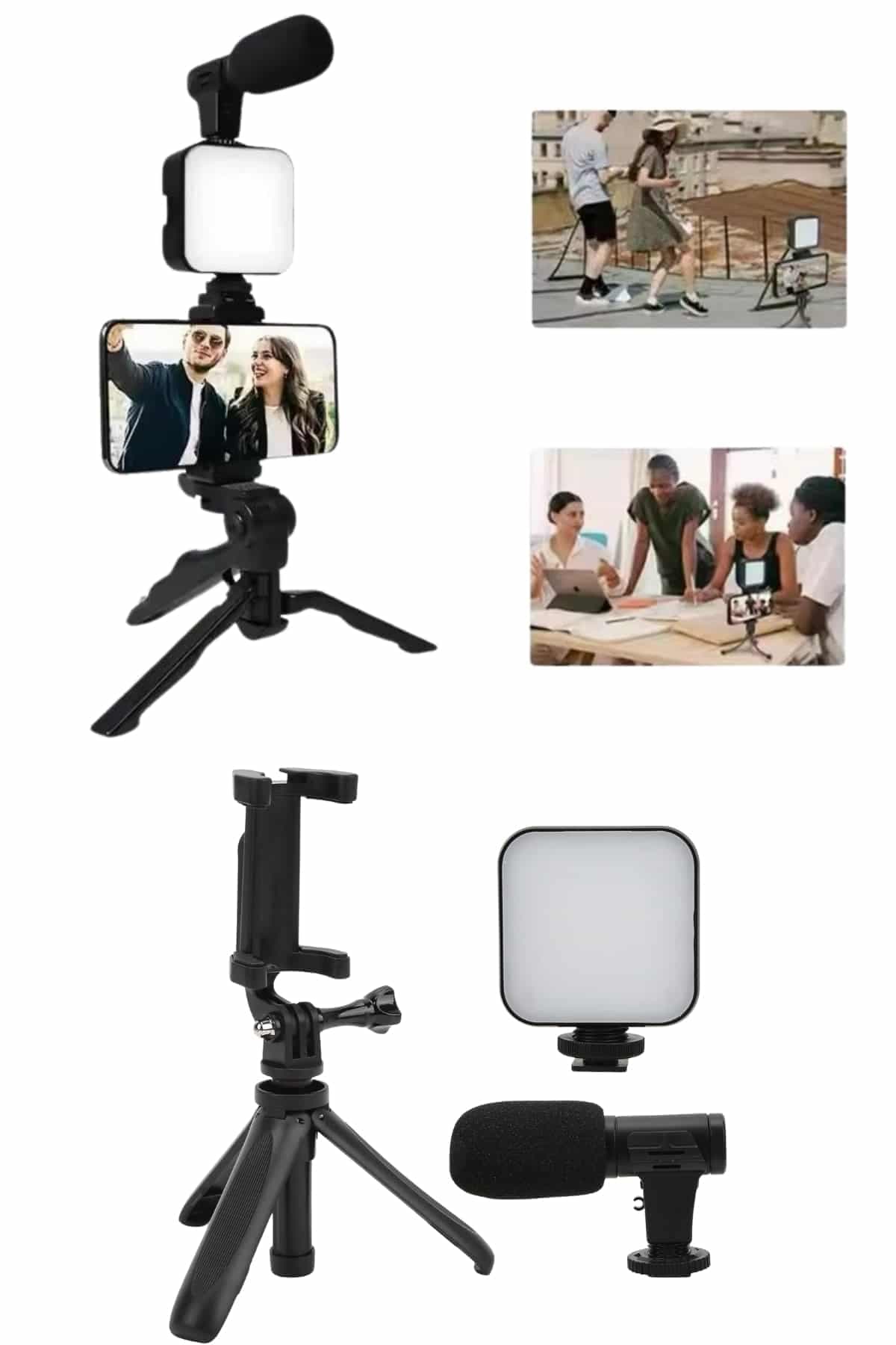 Telefon Tutucu Mini Mikrofonlu Tripod Vlog Çekim Video 5
