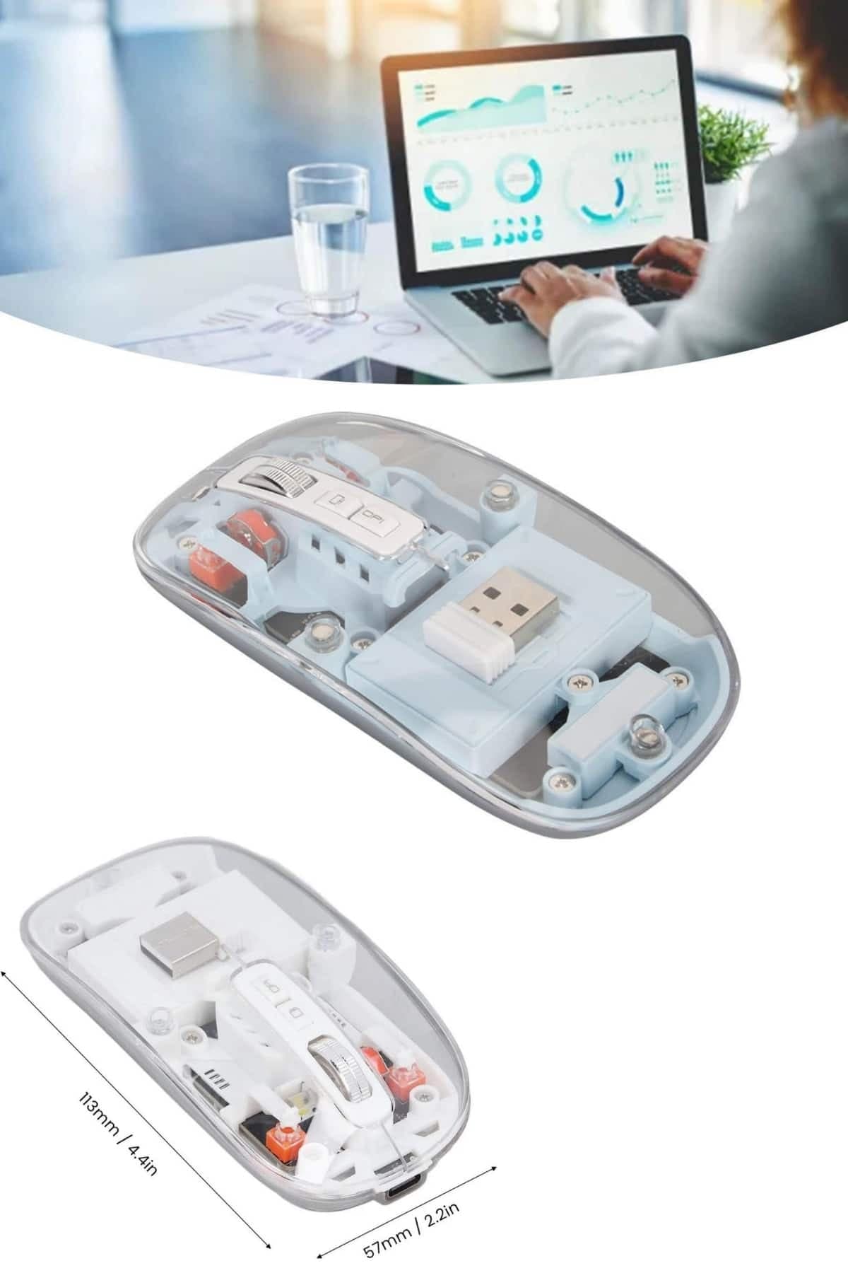 Kablosuz Mouse Fare Şarjlı Bluetooth Wireless Çift Modlu Sessiz 6