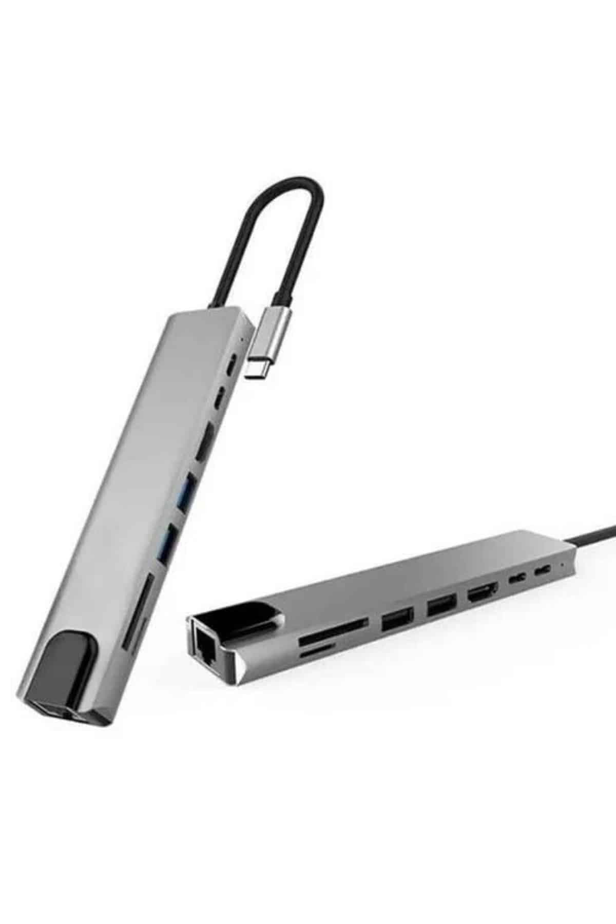 8 Portlu Macbook Çevirici Type C Hub  SD TF USB Çoğaltıcı Ethernet 6