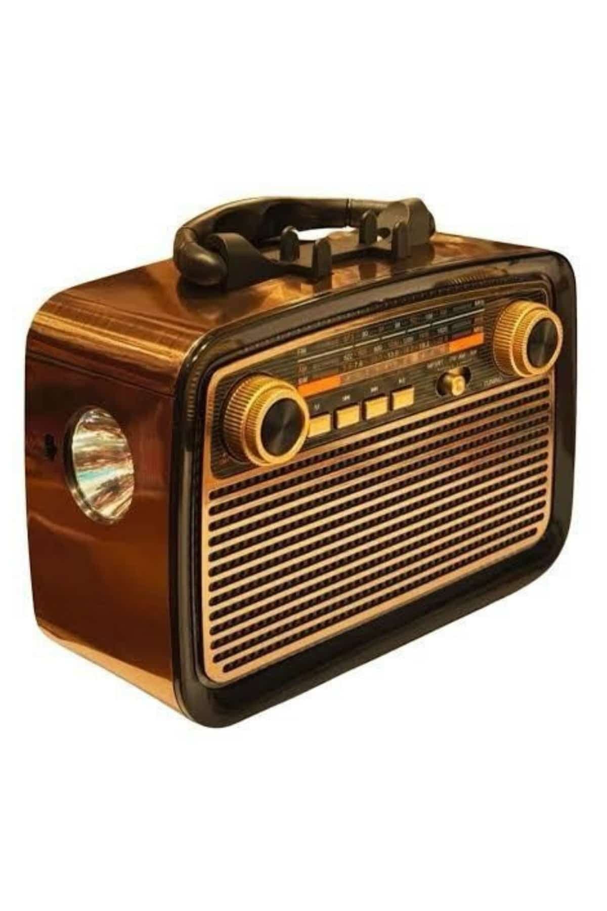Nostalji Radyo Bluetooth Hoparlör USB-SD Kart Giriş Led Fener Işıklı Bataryalı Pilli 6