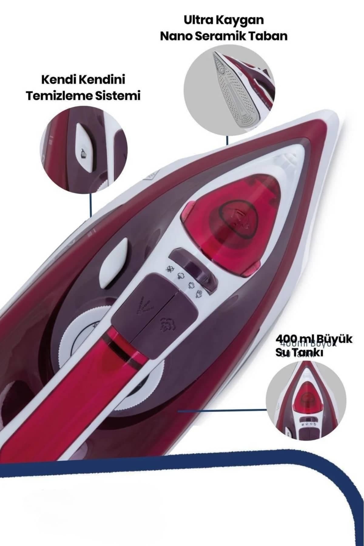Buharlı Ütü 2200 Watt Seramik Tabanlı Taşınabilir Kablolu Ütü 6