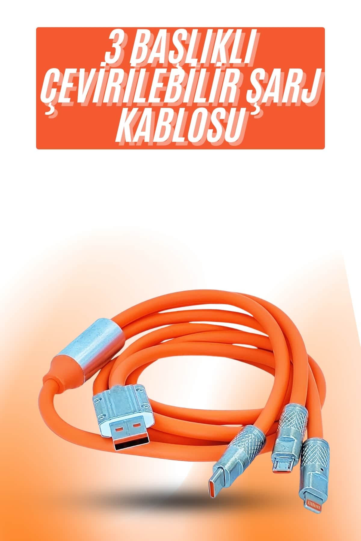 Çoklu Şarj Kablosu USB Type-C iOS Uyumlu 120W Hızlı Şarj 180 Derece Rotasyonlu