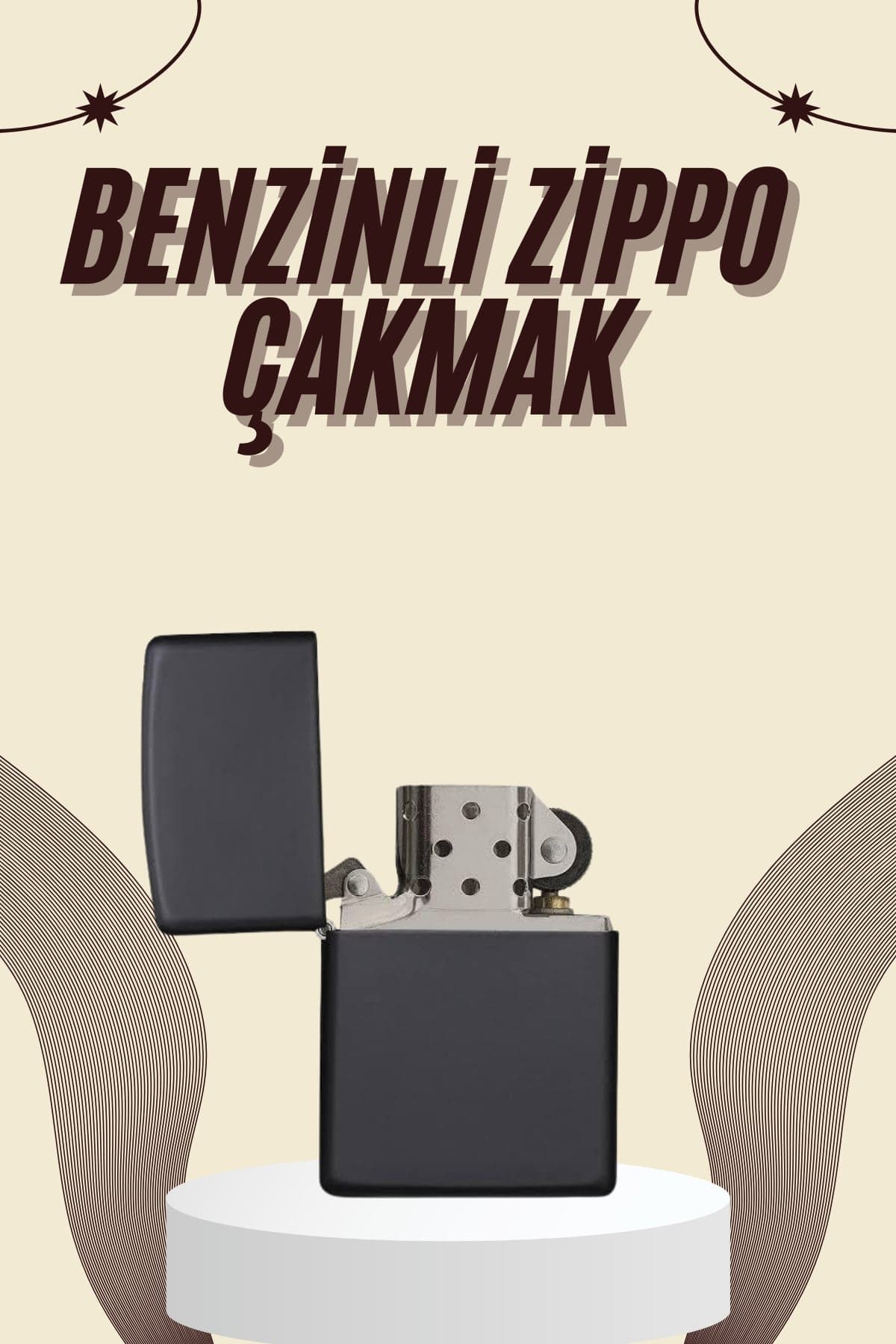 Çakmak Parlak Siyah Benzinli Çakmak Cep Boy Doldurulabilir Mat Metal