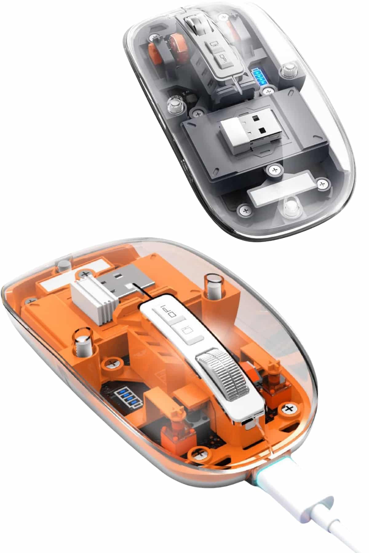 Mouse Fare Kablosuz Mouse Fare Şarjlı Bluetooth Sessiz 5 Tuşlu Şeffaf 3