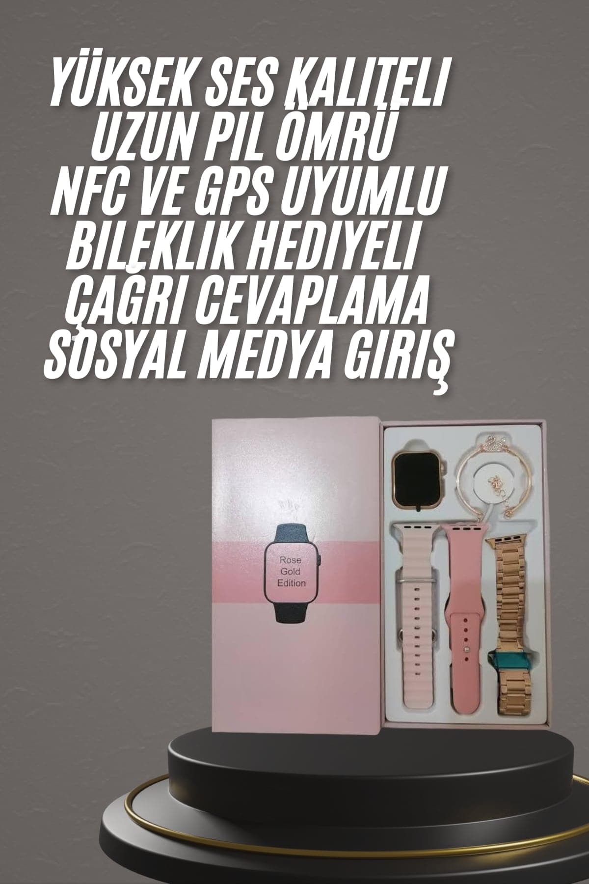 Yeni Nesil Kadın Akıllı Saat Rose Gold Android ve İos Uyumlu 3