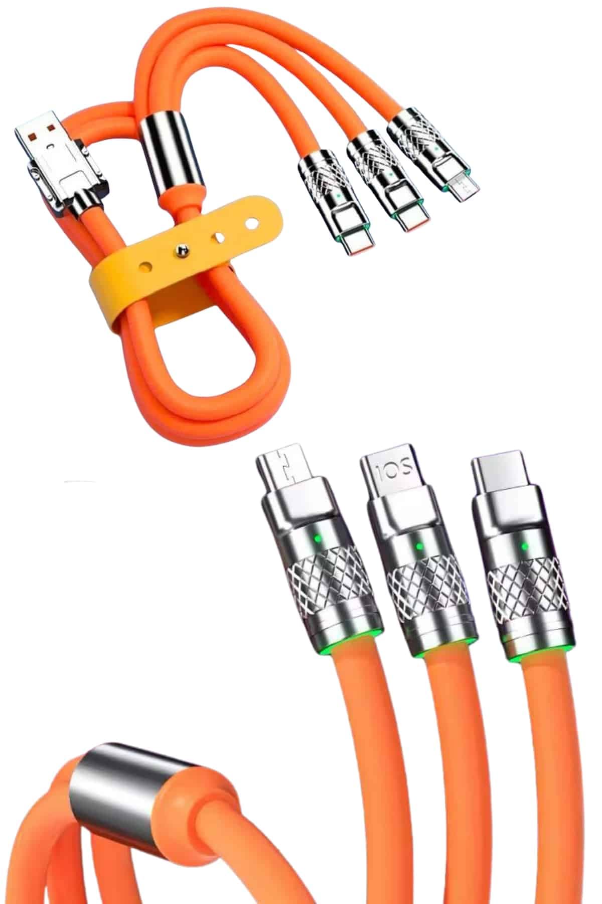 Çoklu Şarj Kablosu USB Type-C iOS Uyumlu 120W Hızlı Şarj 180 Derece Rotasyonlu 3