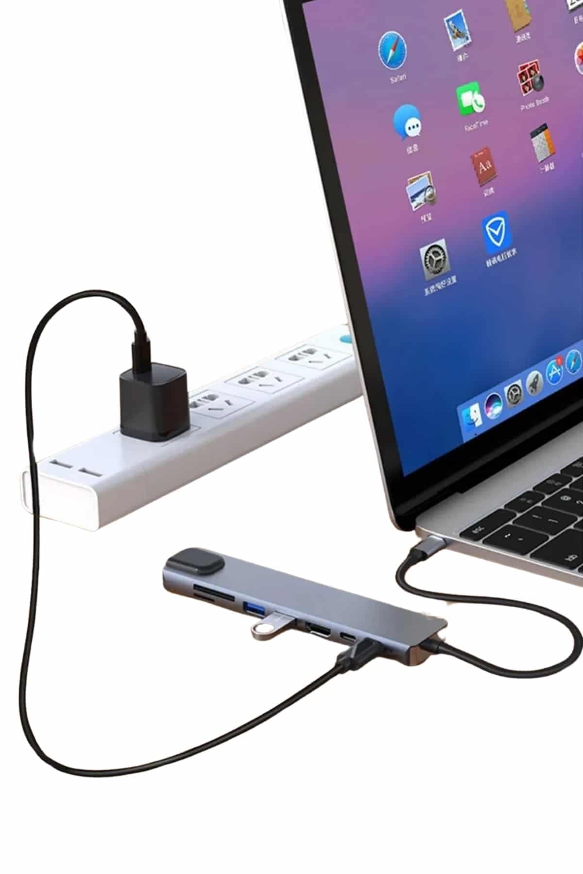 8 Port Çoklayıcı Macbook Ile Uyumlu Çoğaltıcı Type-C dönüştürücü TF SD kart 3