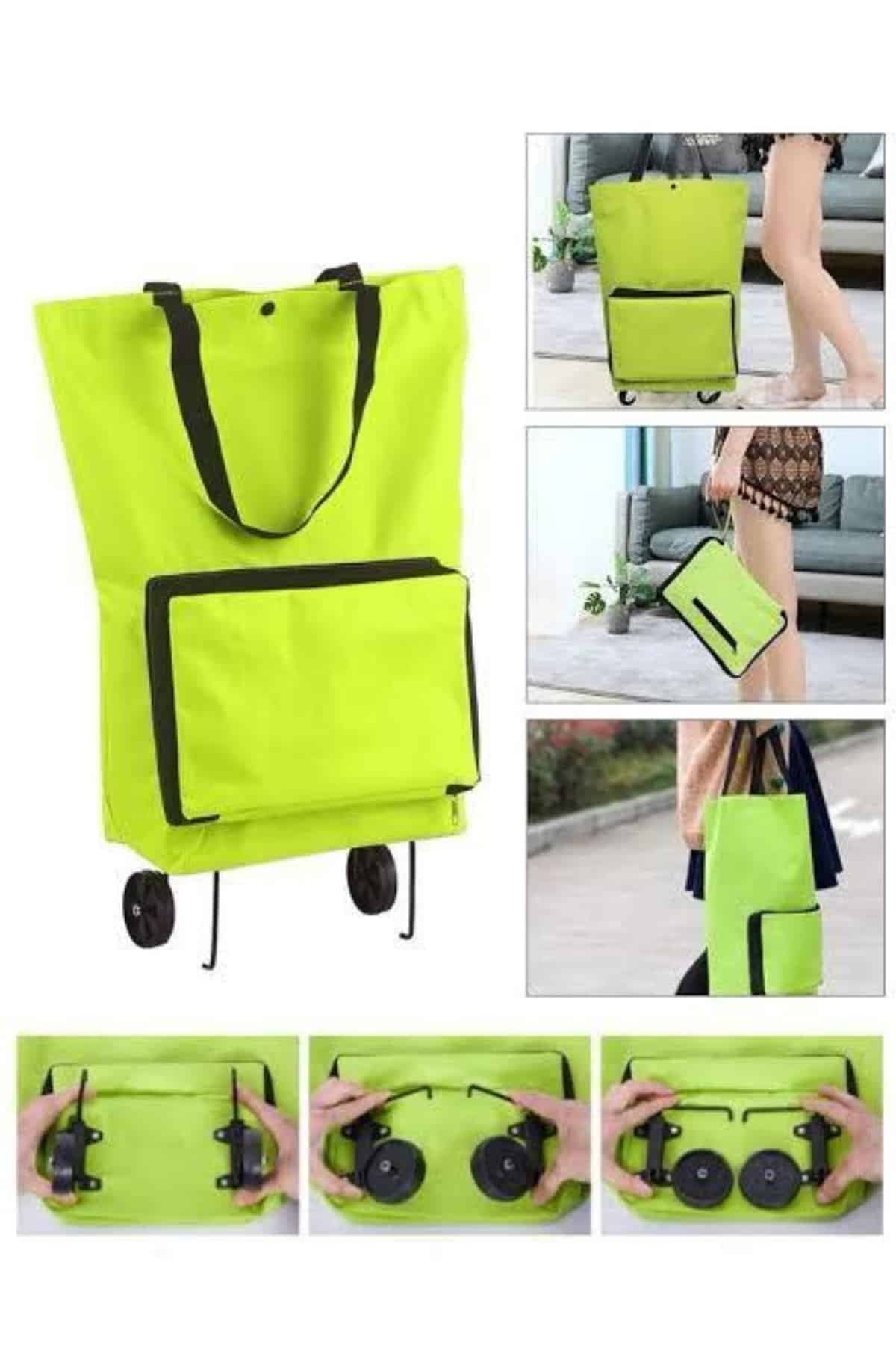 Katlanabilir Tekerlekli Çantalı Çarşı Pazar Arabası Alışveriş Çantası Piknik Çantası 3