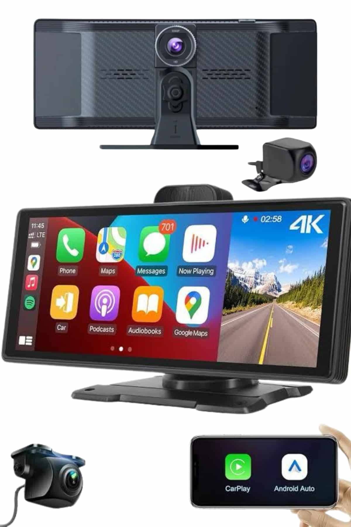 Android ve İOS Uyumlu Ön Arka Çift Kameralı Araç Ekranı Dokunmatik CarPlay 3