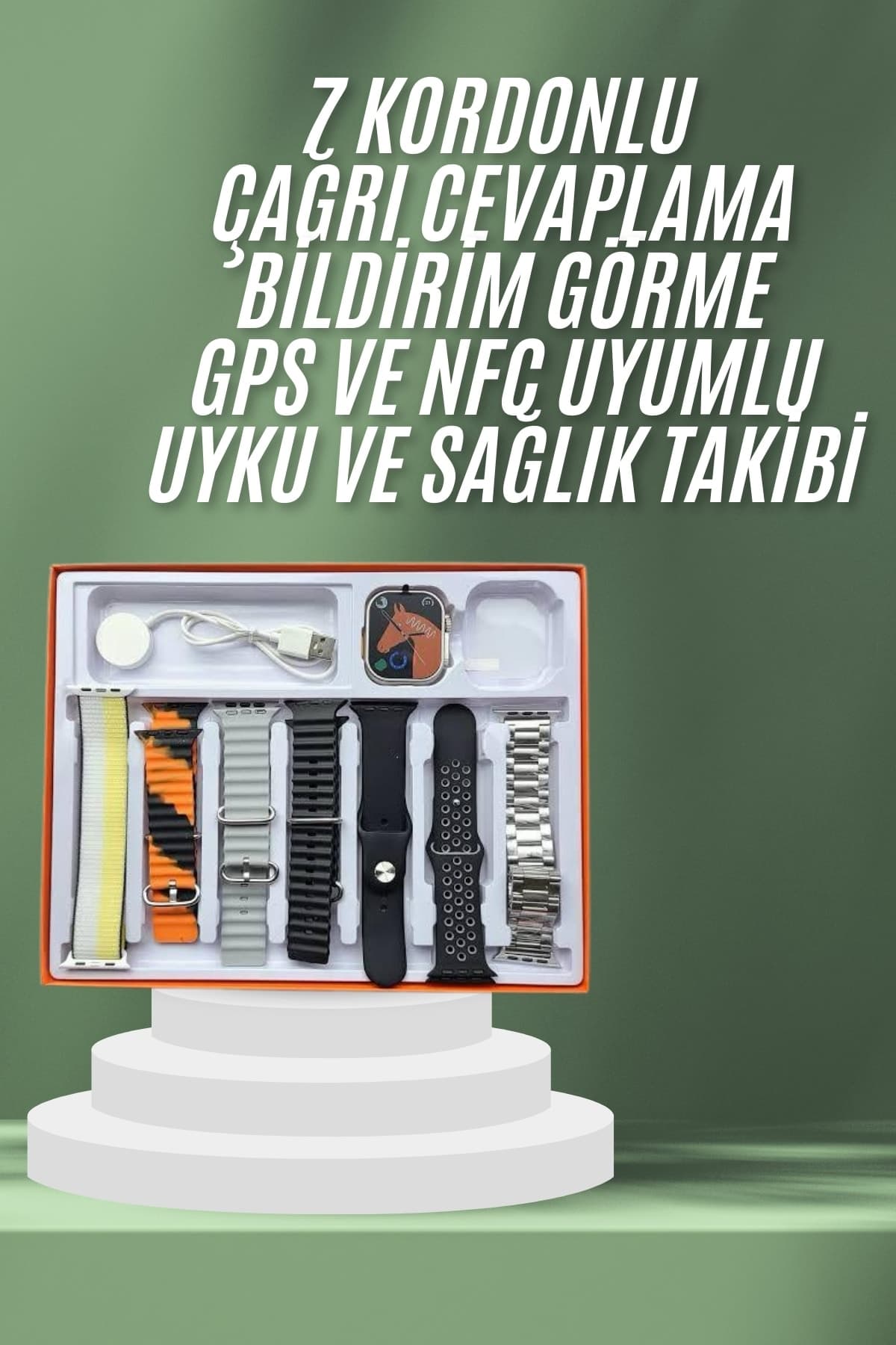 7 Kordonlu Akıllı Saat Plastik Kordon Hasır Kordon Çelik Kordon 3