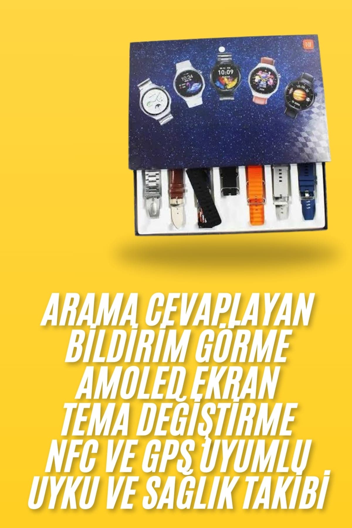 7 Kordonlu Akıllı Saat Siyah Kasa Dokunmatik Ekran Uyku ve Sağlık Takibi 3
