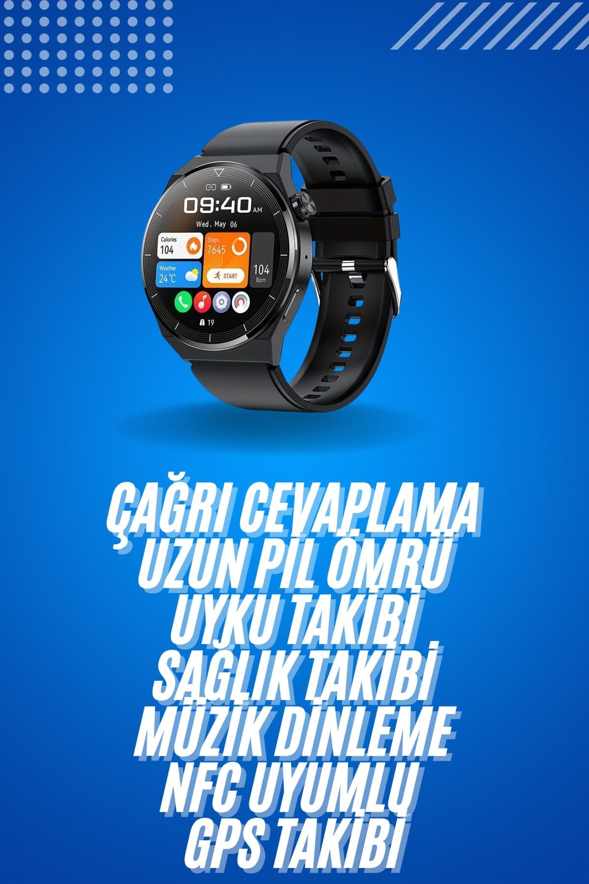 Amoled Ekran Metal Deri Silikon Kordonlu Akıllı Saat Uyku ve Sağlık Takibi 3