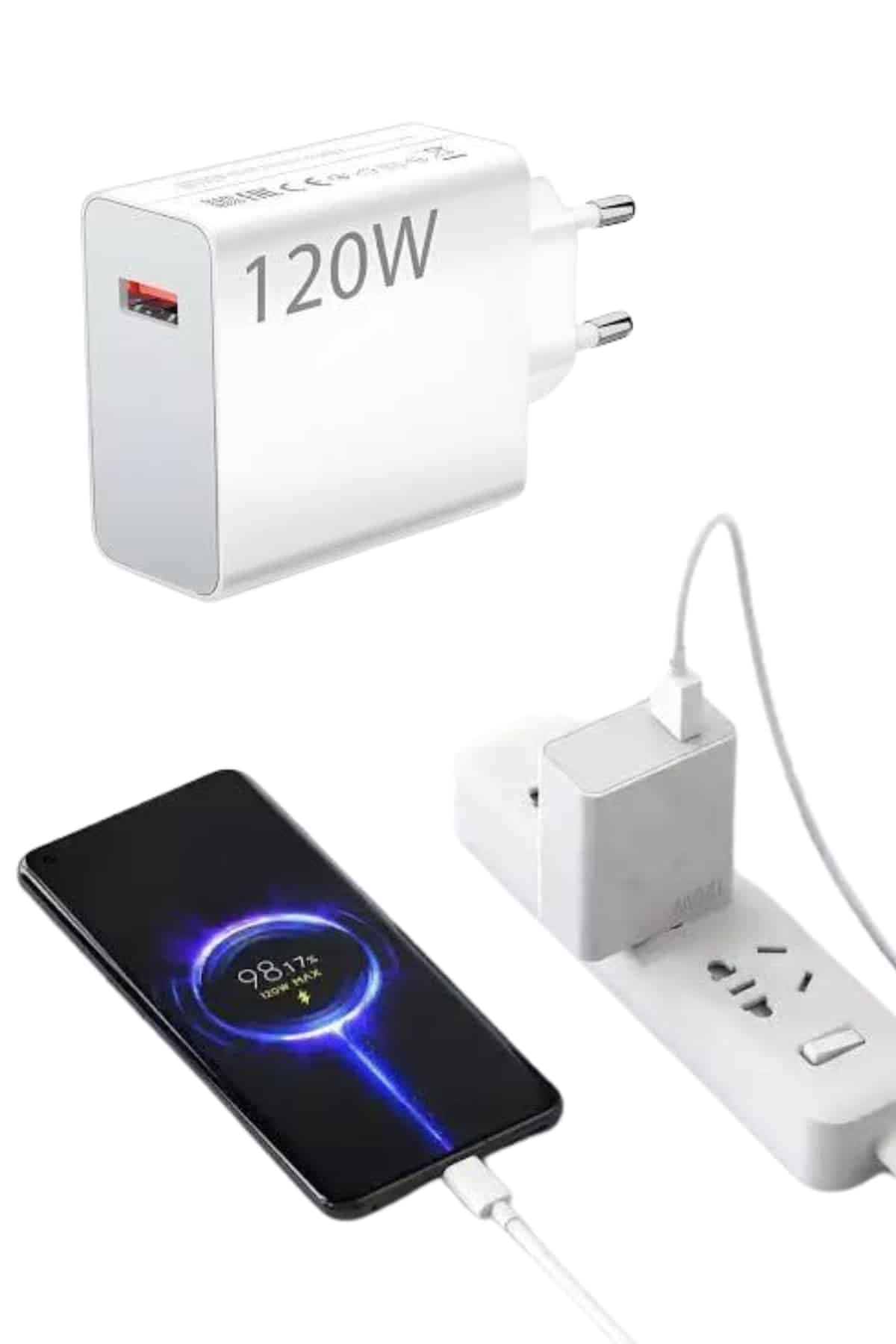 Type C Yüksek Hızlı Şarj Aleti Beyaz 120W Ultra Uzun Ömürlü 3