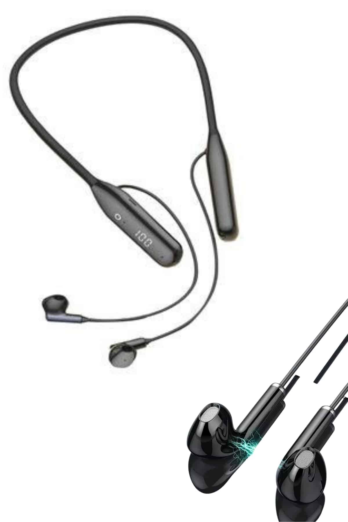 Boyun Bantlı Kablolu Yüksek Ses Kaliteli Bluetooth Kulaklık Uzun Pil Ömrü 100 saat sarj 4