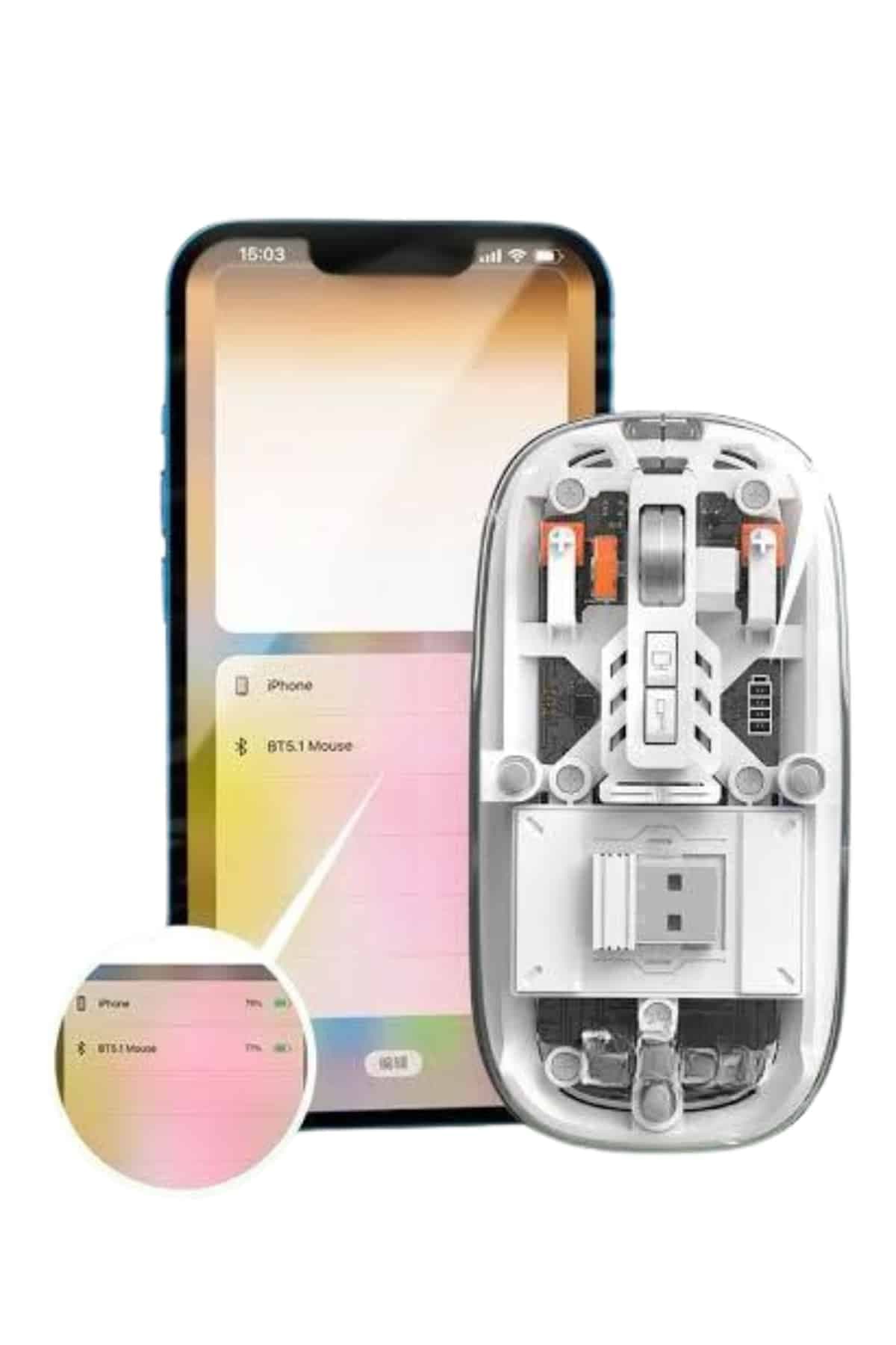 Mouse Fare Kablosuz Mouse Fare Şarjlı Bluetooth Sessiz 5 Tuşlu Şeffaf 4