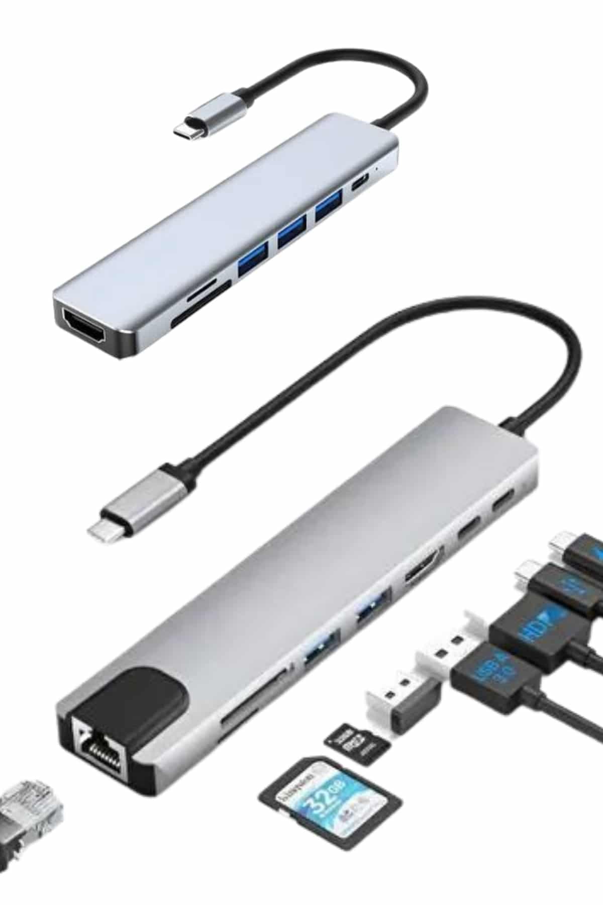 8 Port Çoklayıcı Macbook Ile Uyumlu Çoğaltıcı Type-C dönüştürücü TF SD kart 4