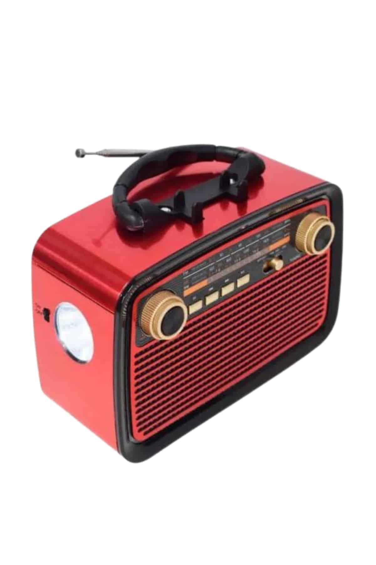 Nostaljik Görünümlü Ahşap Radyo TF SD USB Girişli Led Fener Işıklı 4