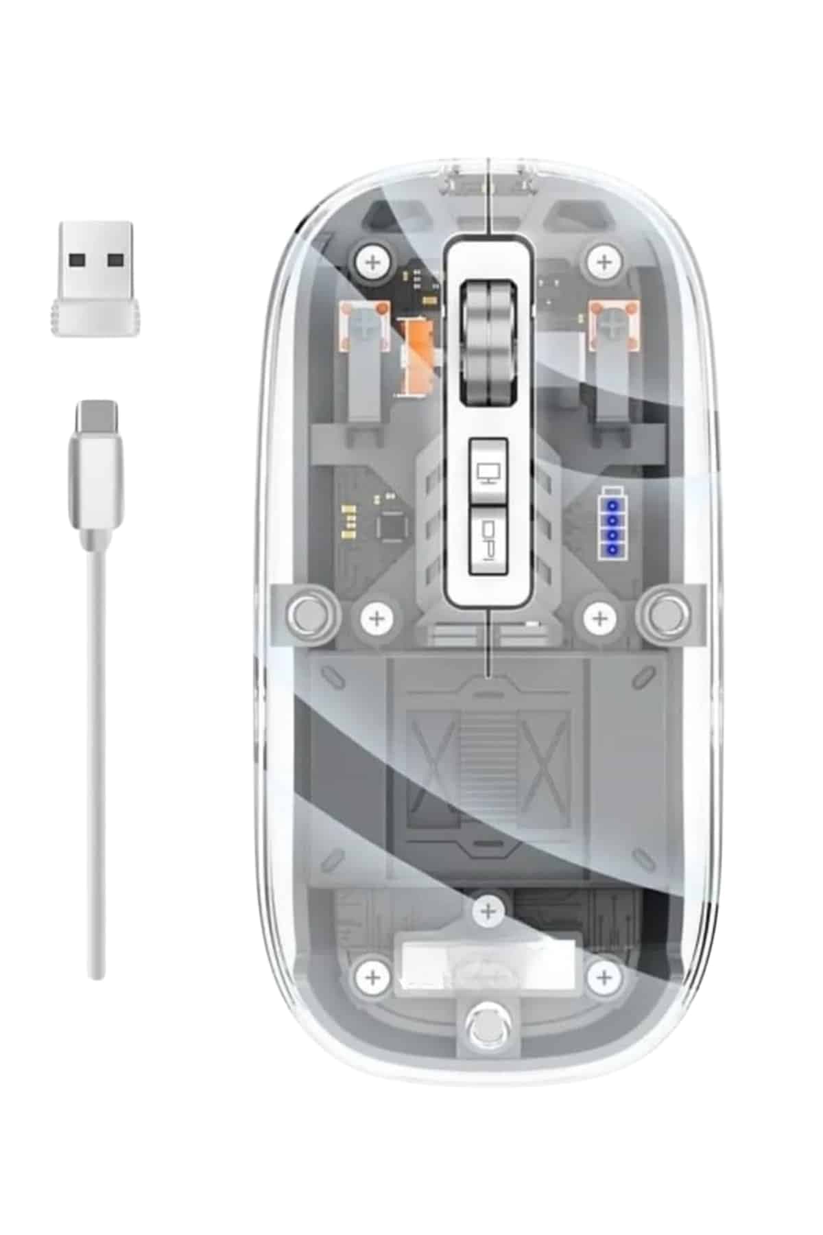 Mouse Fare Kablosuz Mouse Fare Şarjlı Bluetooth Sessiz 5 Tuşlu Şeffaf 5