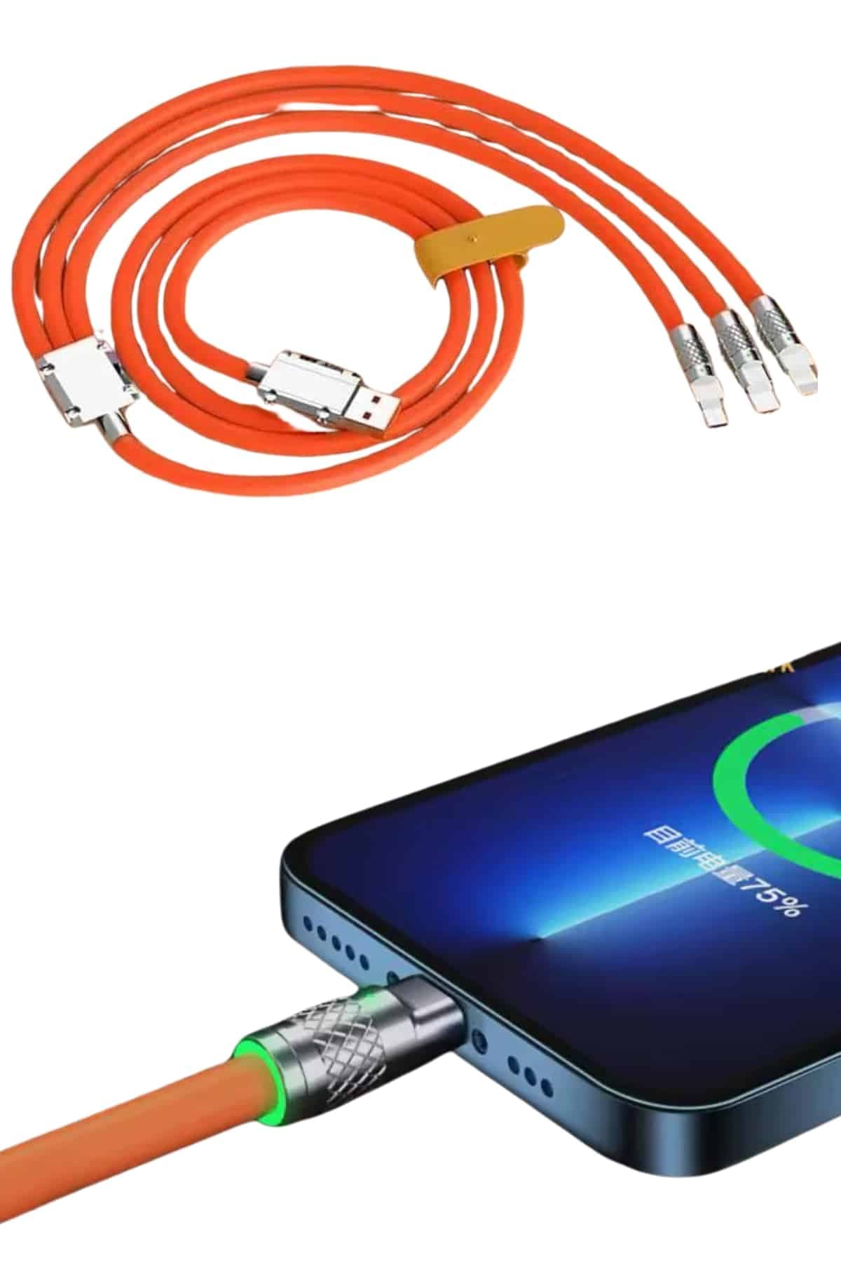 Çoklu Şarj Kablosu USB Type-C iOS Uyumlu 120W Hızlı Şarj 180 Derece Rotasyonlu 5