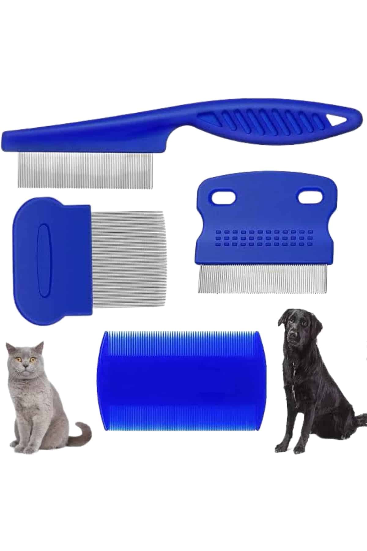4'lü Bit Pire Tarağı Set Kedi Köpek Evcil Hayvan Tüy Toplayıcı Mavi 5