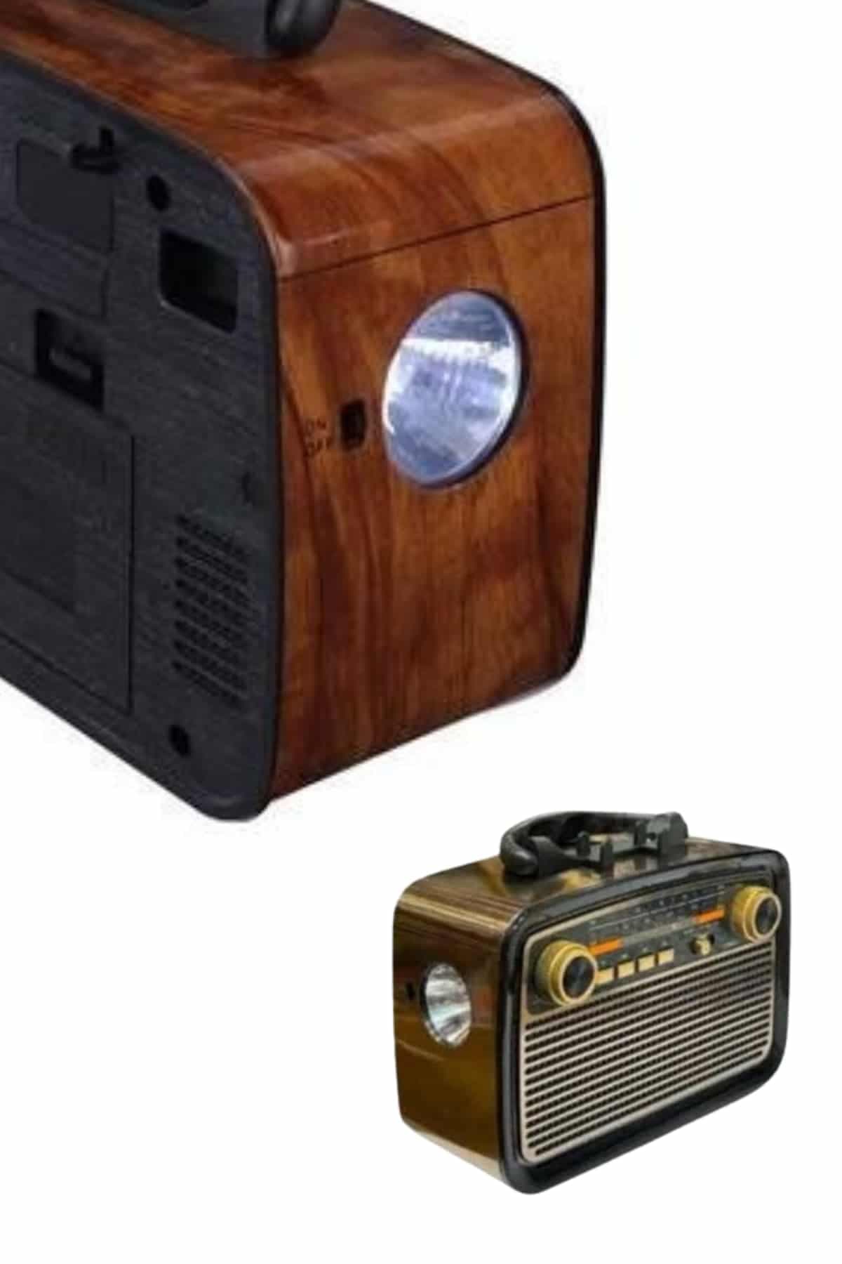 Nostaljik Görünümlü Ahşap Radyo TF SD USB Girişli Led Fener Işıklı 5