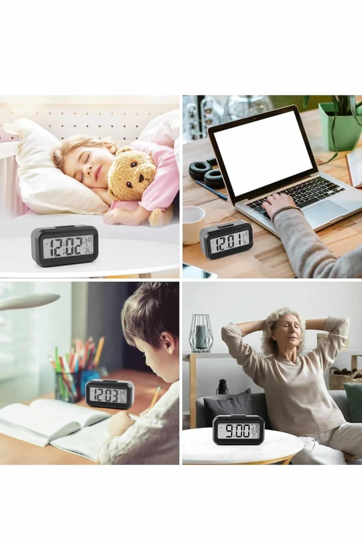 Dijital Işıklı Alarmlı Çalışma Masası Ekran Pilli Çalar Saat 5