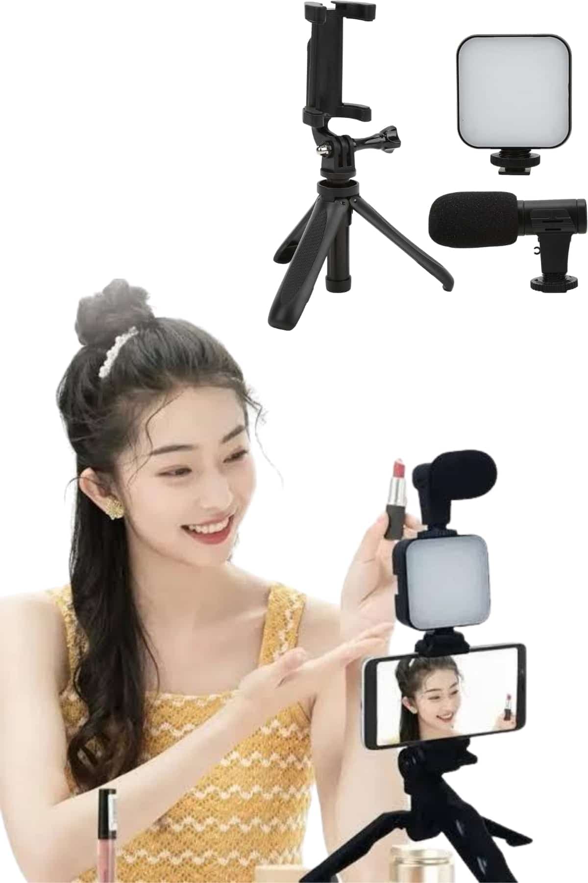 Tripod Telefon Tutucu Kumandalı Mikrofon Led Işık Vlog Video Kayıt 5