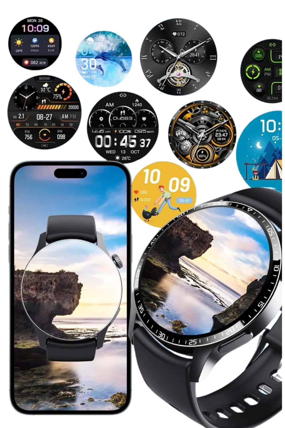 Amoled Ekran Metal Deri Silikon Kordonlu Akıllı Saat Uyku ve Sağlık Takibi 5