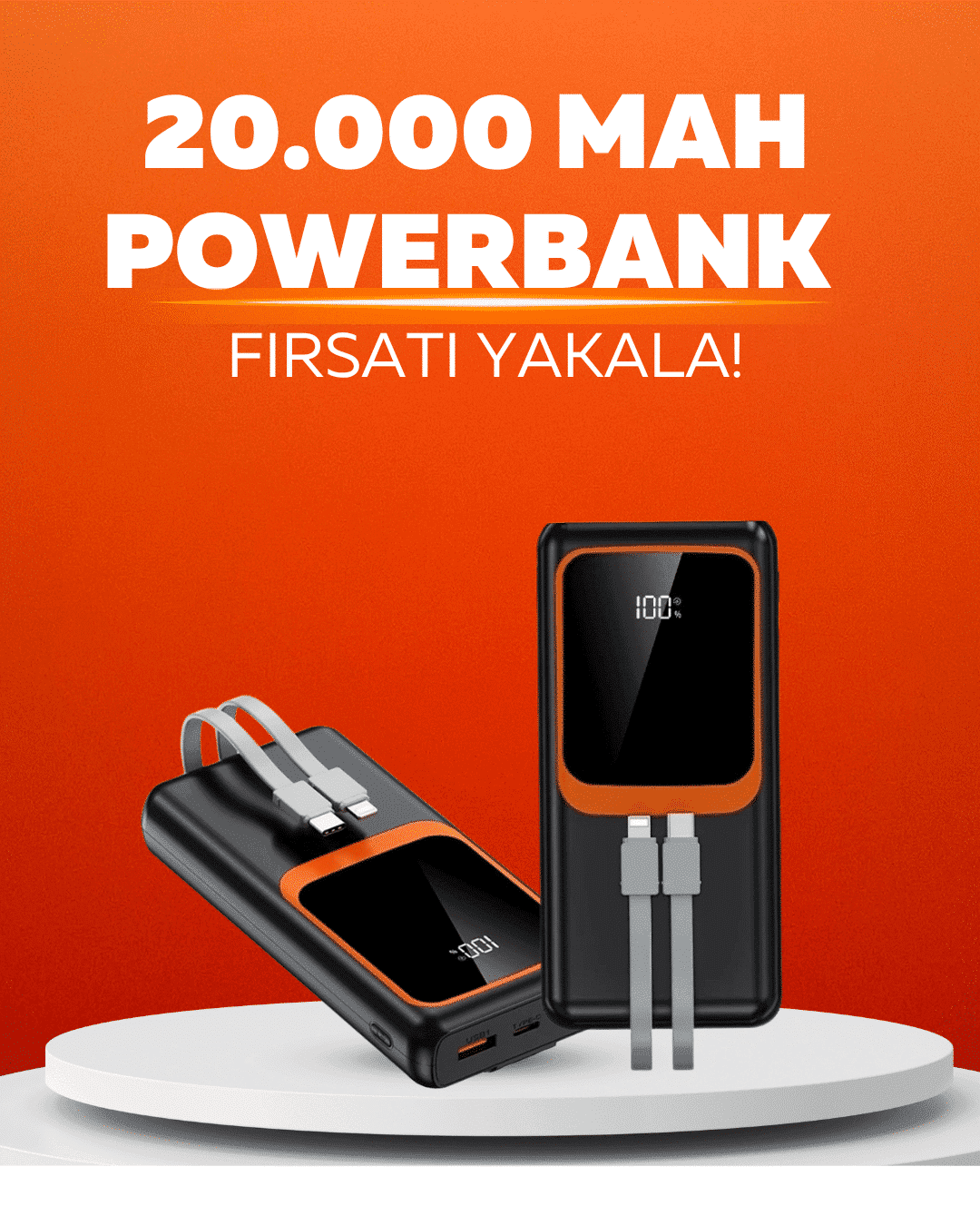 20.000 mAh Powerbank – 22.5W Hızlı Şarj, Çok Kablolu, Dijital Göstergeli