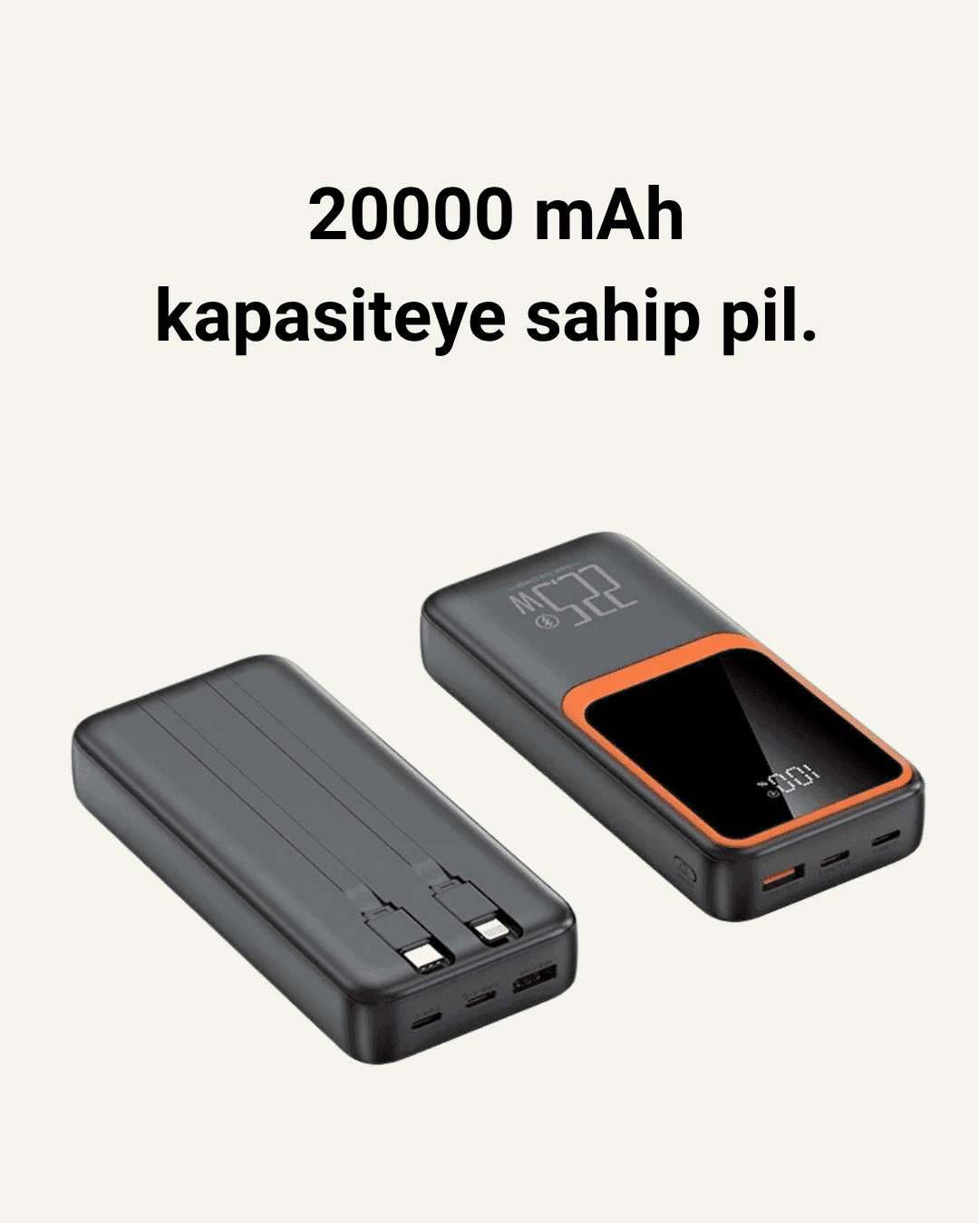 Dijital Ekranlı 20.000 mAh Powerbank | 22.5W Hızlı Şarj + Çoklu Bağlantı Seçeneği 3