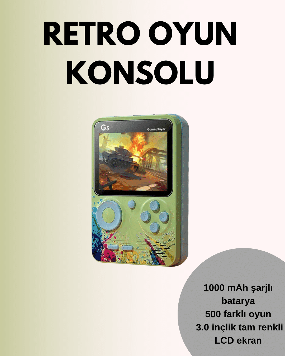 TV Bağlantılı 500 Oyunlu Mini Gameboy Konsol, Taşınabilir ve Çok Oyunculu