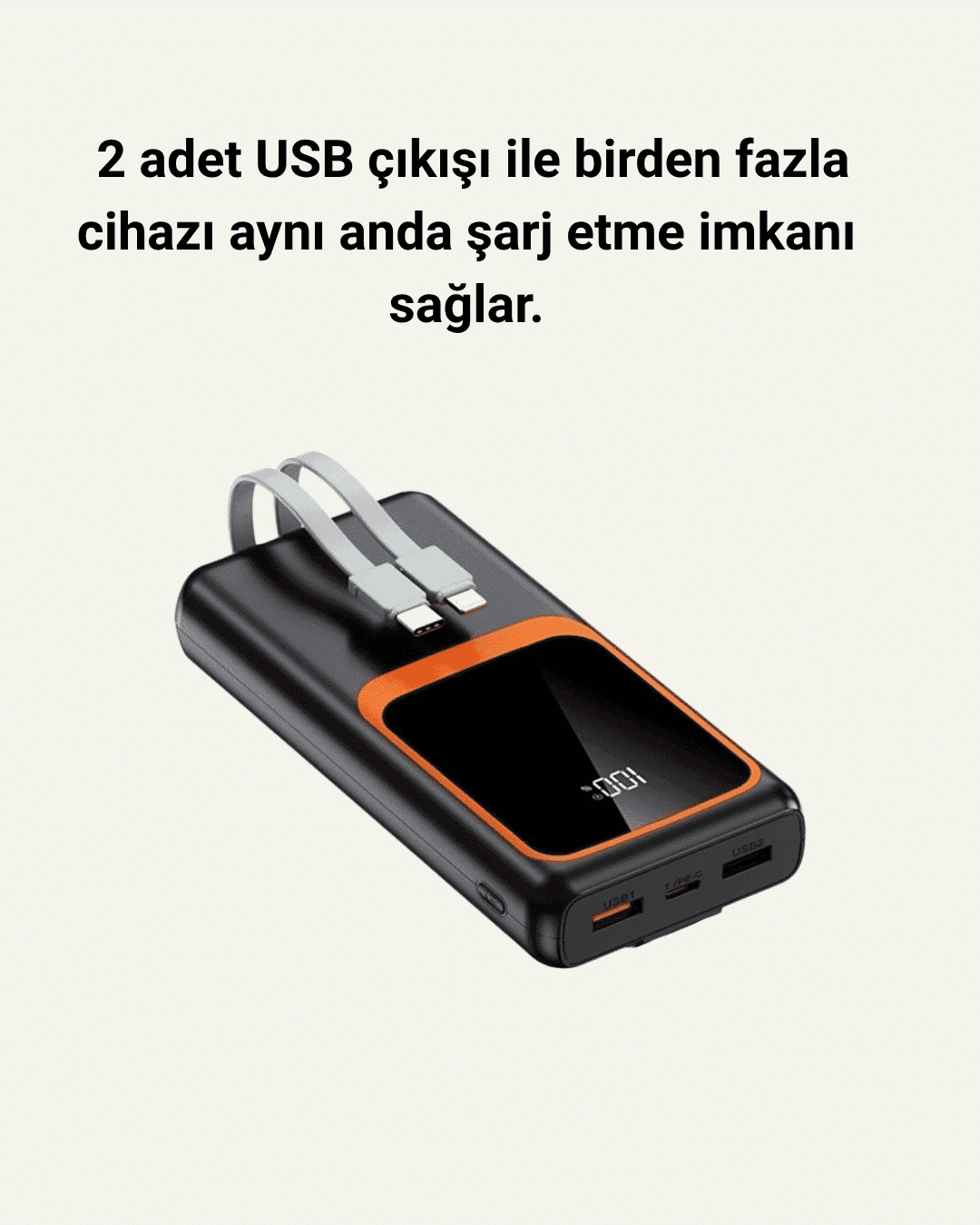 Dijital Ekranlı 20.000 mAh Powerbank | 22.5W Hızlı Şarj + Çoklu Bağlantı Seçeneği 5