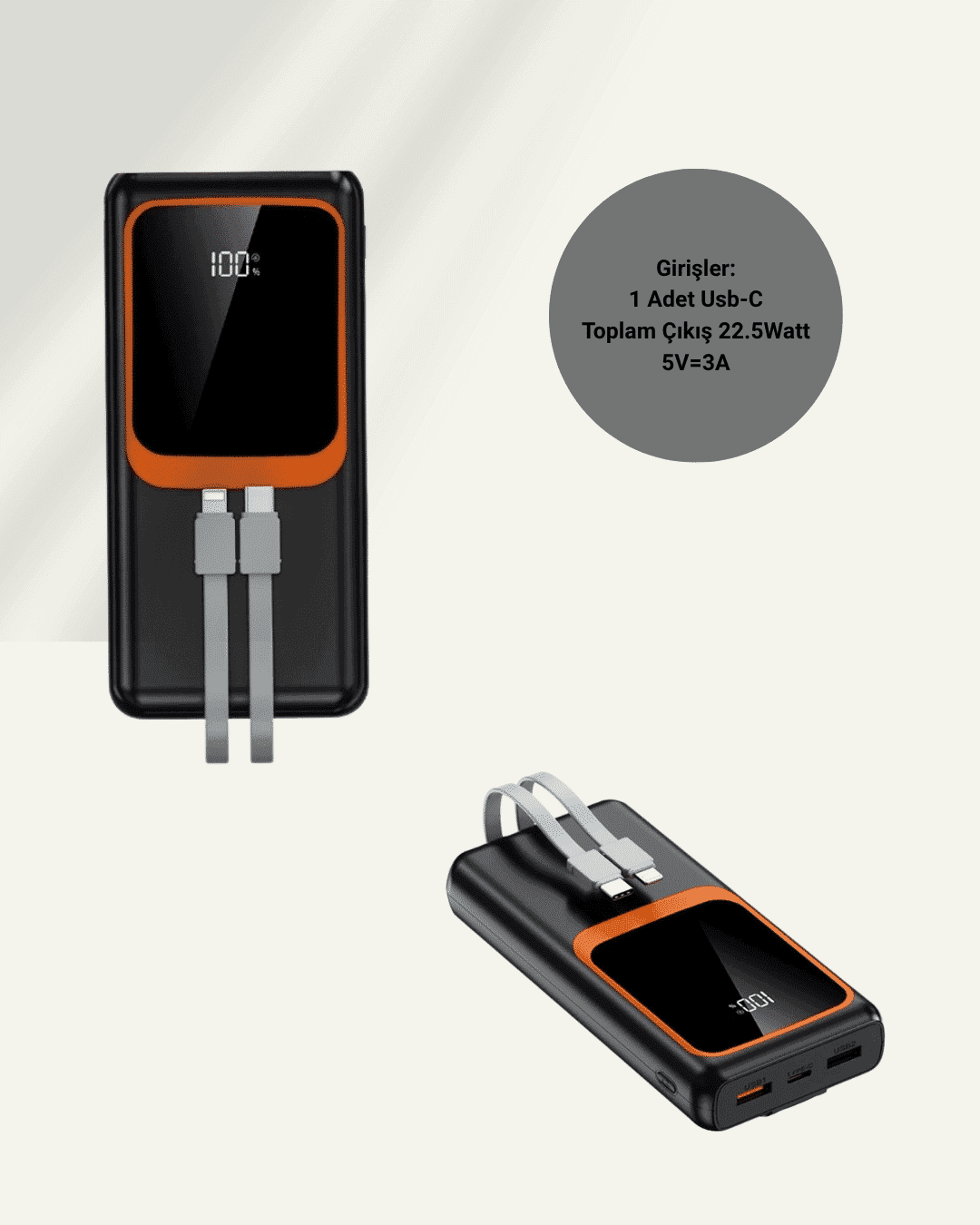 Dijital Ekranlı 20.000 mAh Powerbank | 22.5W Hızlı Şarj + Çoklu Bağlantı Seçeneği 6
