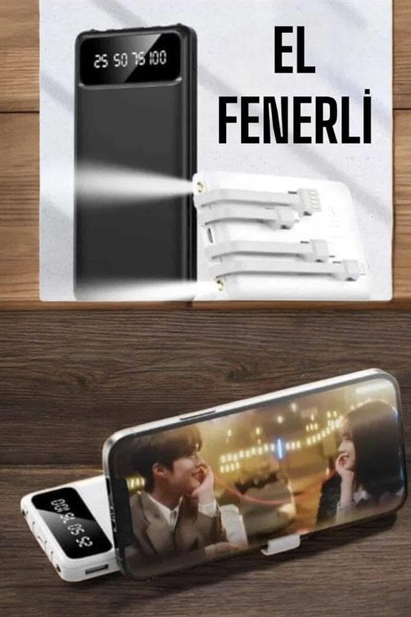 20.000 Mah Led Işıklı LCD Ekran USB Girişli Type-C Lightning Powerbank 6