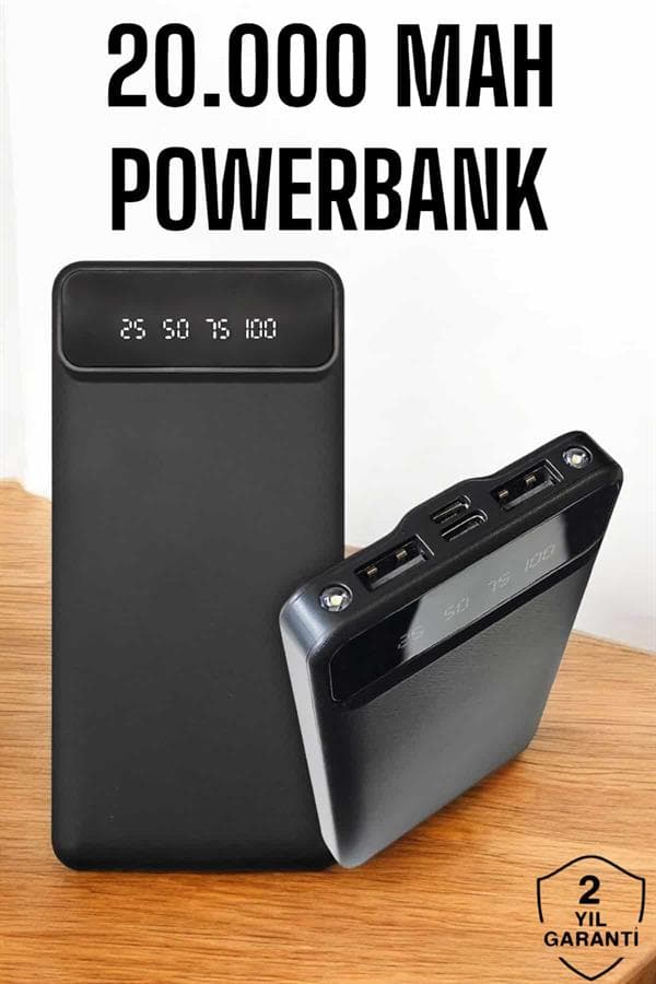 20.000 Mah Led Işıklı LCD Ekran USB Girişli Type-C Lightning Powerbank 3