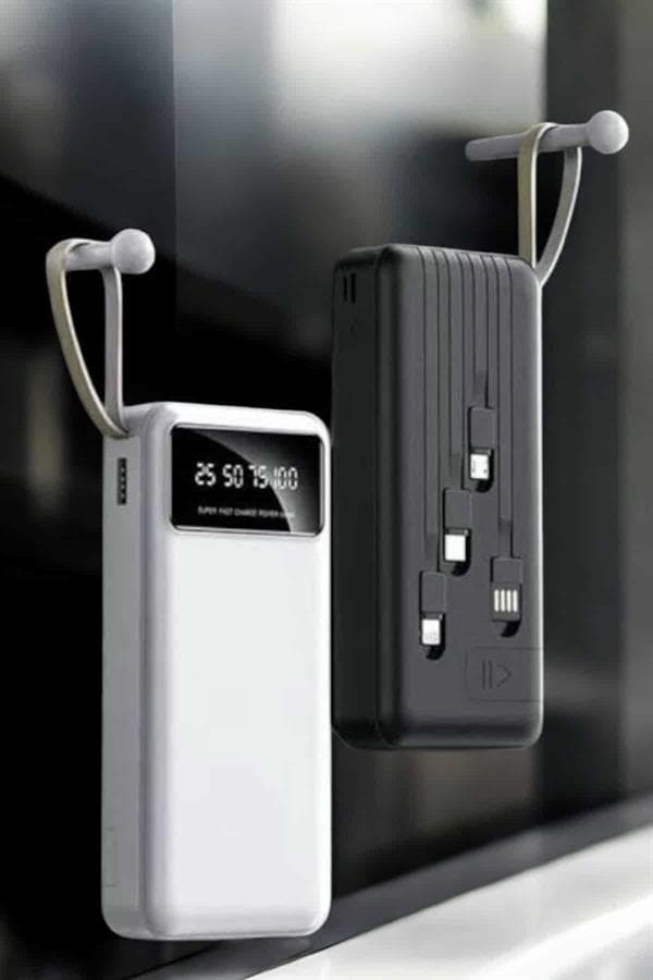 20.000 Mah Led Işıklı LCD Ekran USB Girişli Type-C Lightning Powerbank 5