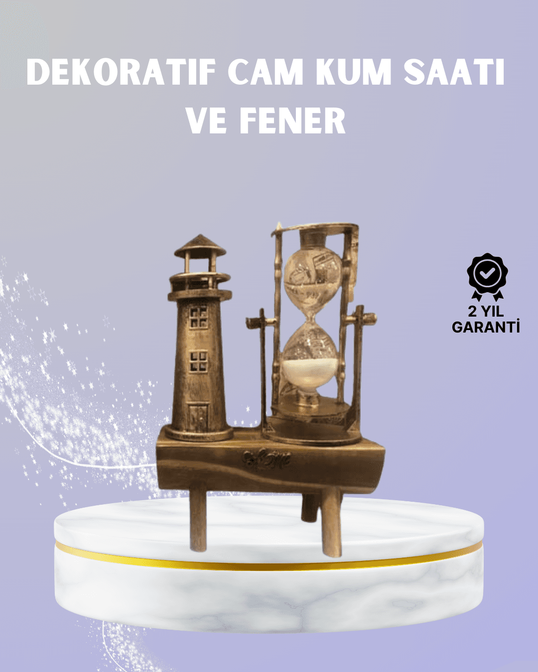 Ahşap Kum Saati ve Deniz Feneri Figürü Bir Arada – Ev & Ofis Dekorasyonu